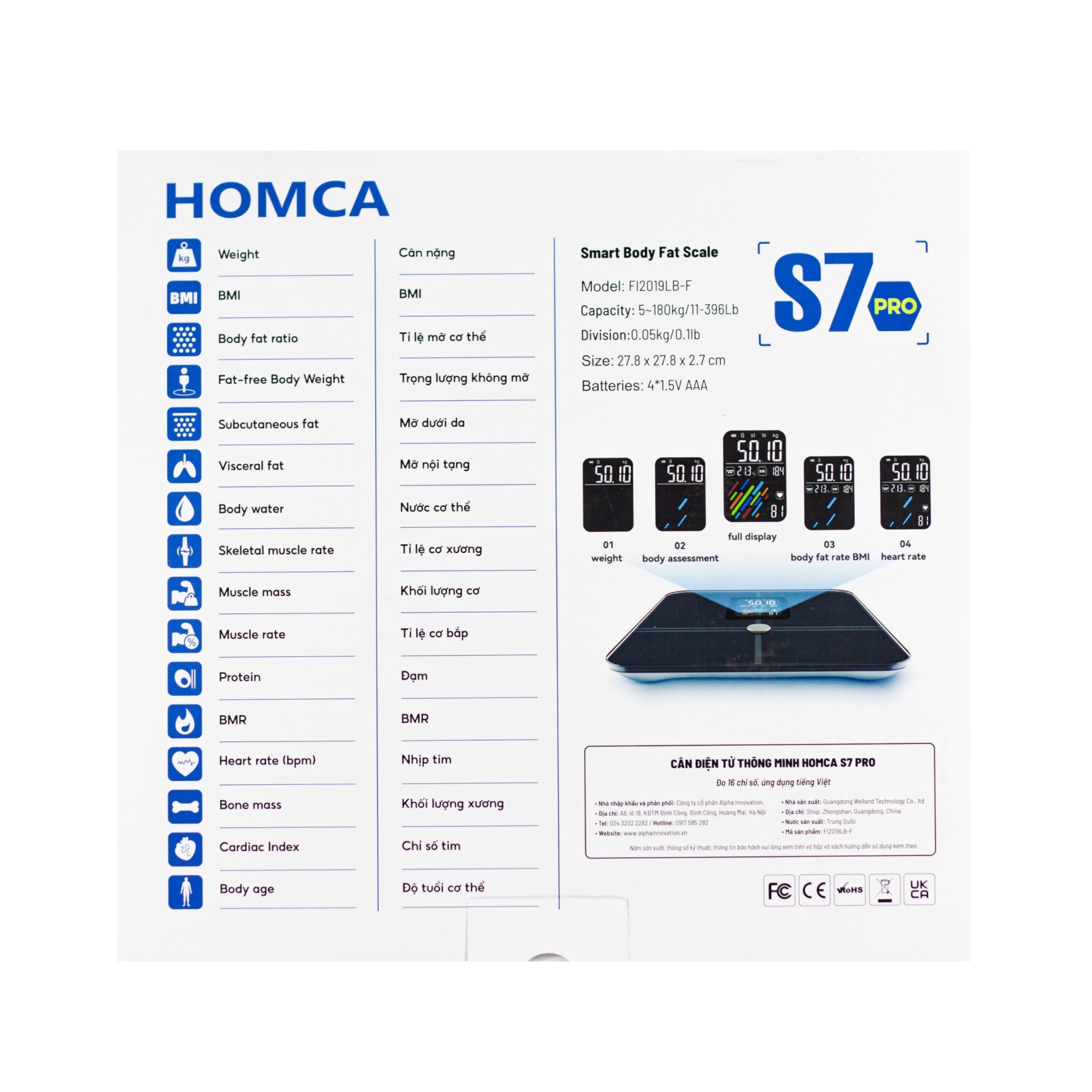 Cân điện tử thông minh HOMCA S7Pro